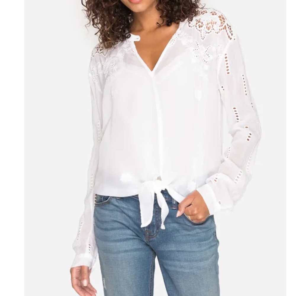 Johnny Was Heidine Blouse Cupra Rayon White Embroidered Blouse